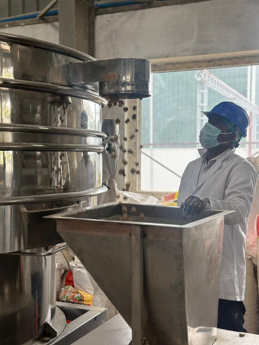 Nutri Bahar production operator monitoring soya badi processing equipment